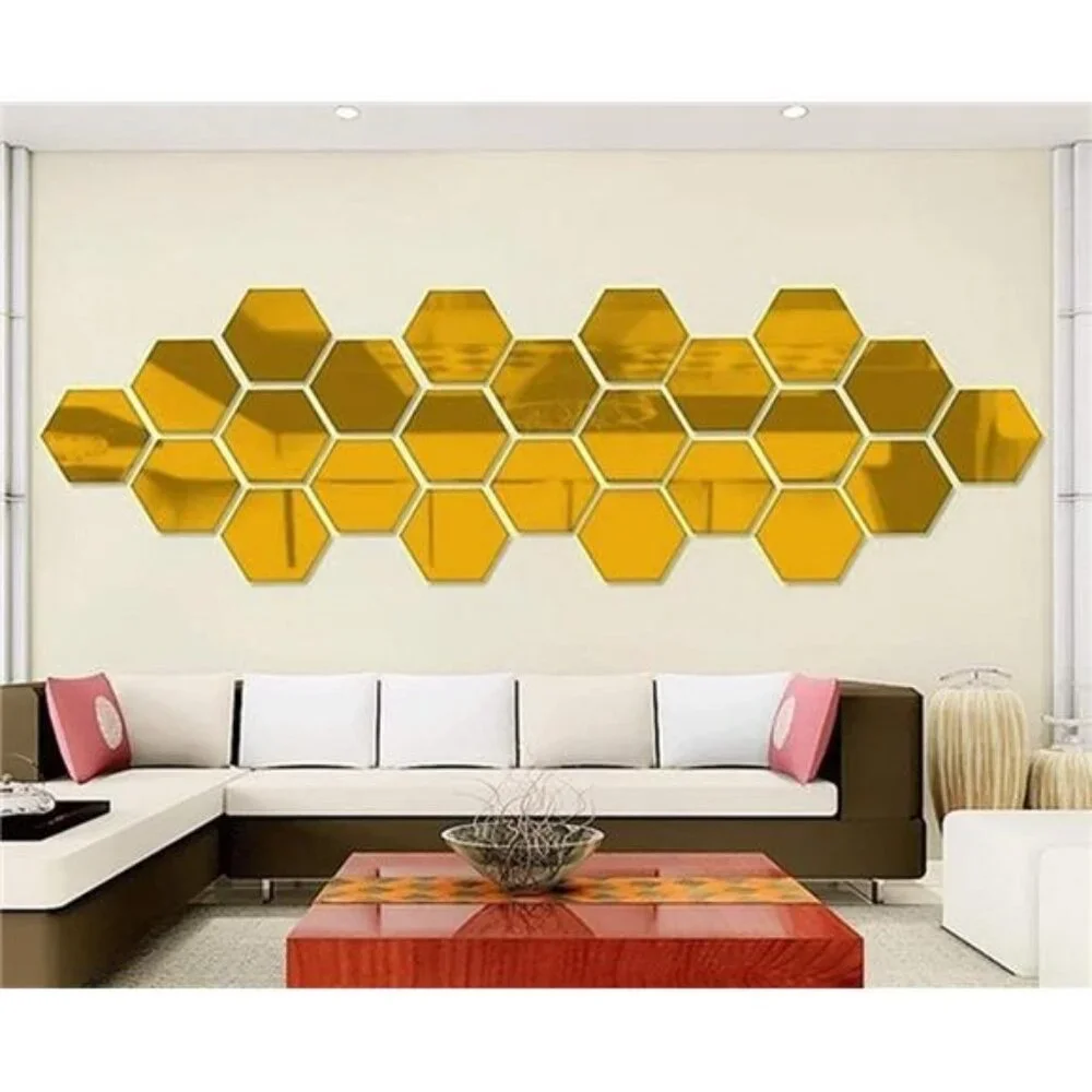 Mirror Wall Stickers - 12PCS Hexagon Art DIY Decorative Acrylic Sheet Plastic